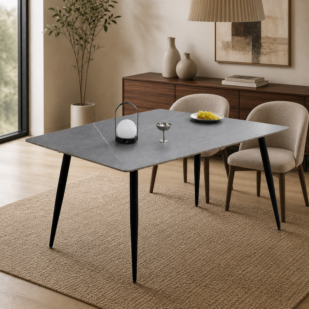 Tavolo Mila 160x90 top ceramica effetto marmo grigio cemento opaco