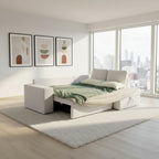 Divano letto angolare Bali con penisola contenitore destra in tessuto Neve 80 light grey