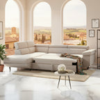 Divano letto Denver con penisola contenitore sinistra in Ronda 80 grigio chiaro
