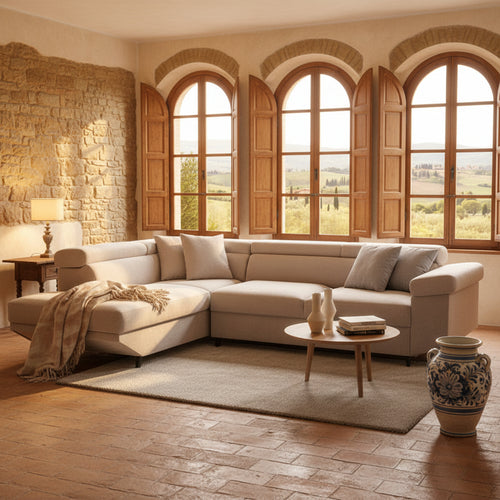 Divano letto Denver con penisola contenitore sinistra in Ronda 80 grigio chiaro