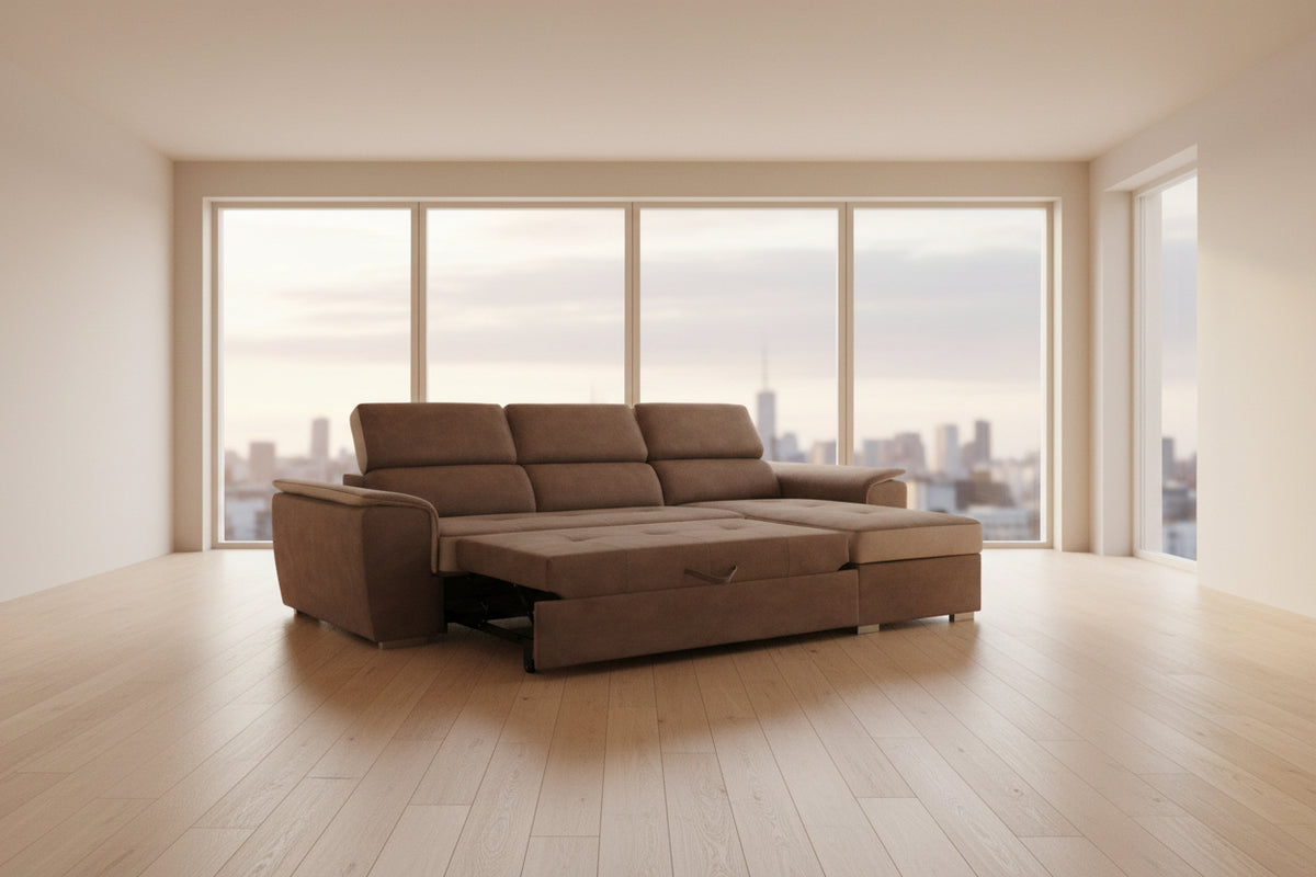 Divano letto Symposio con penisola marrone beige