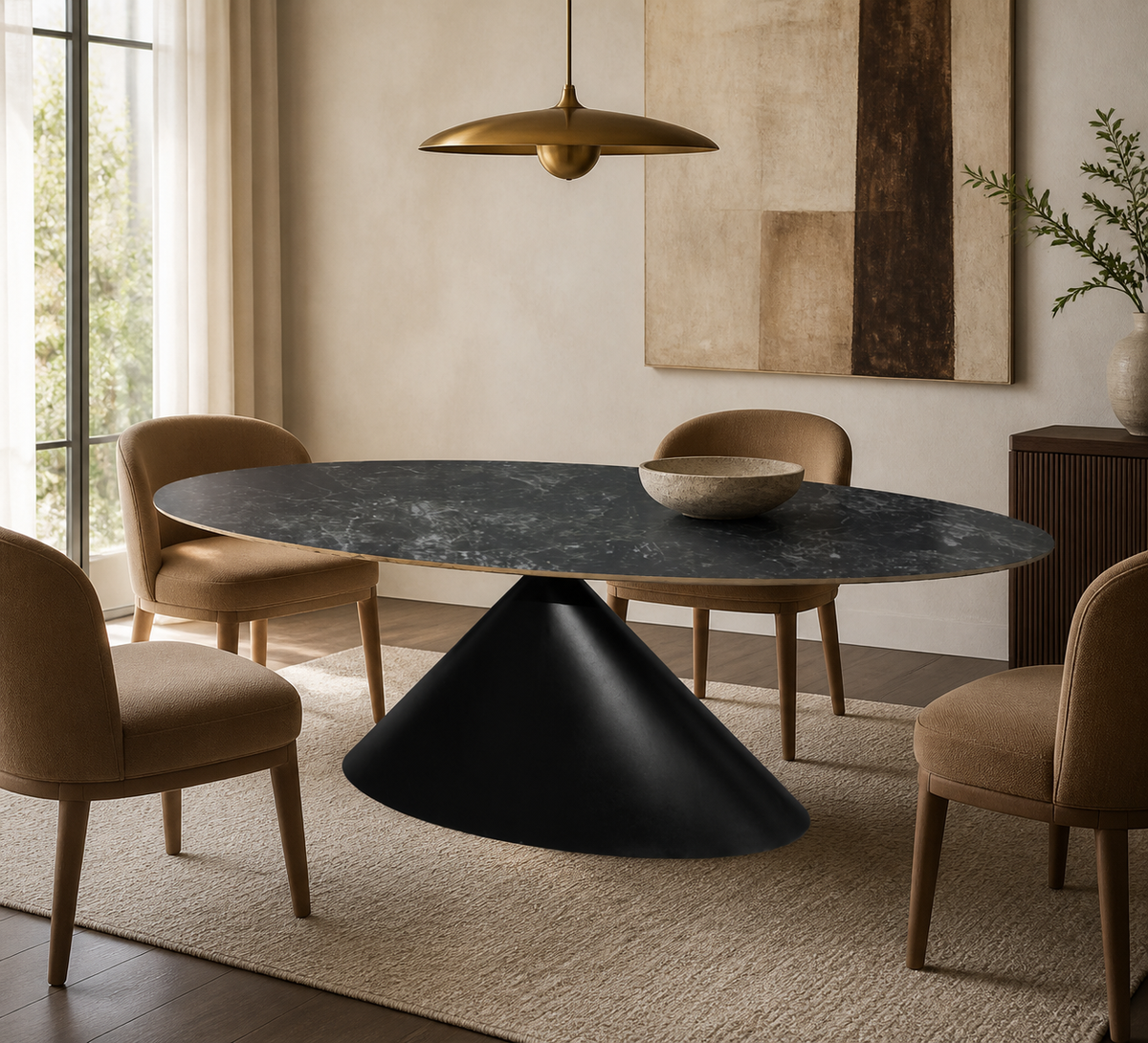 Tavolo ovale fisso Punto con piano effetto marmo 200x100xH76 cm.