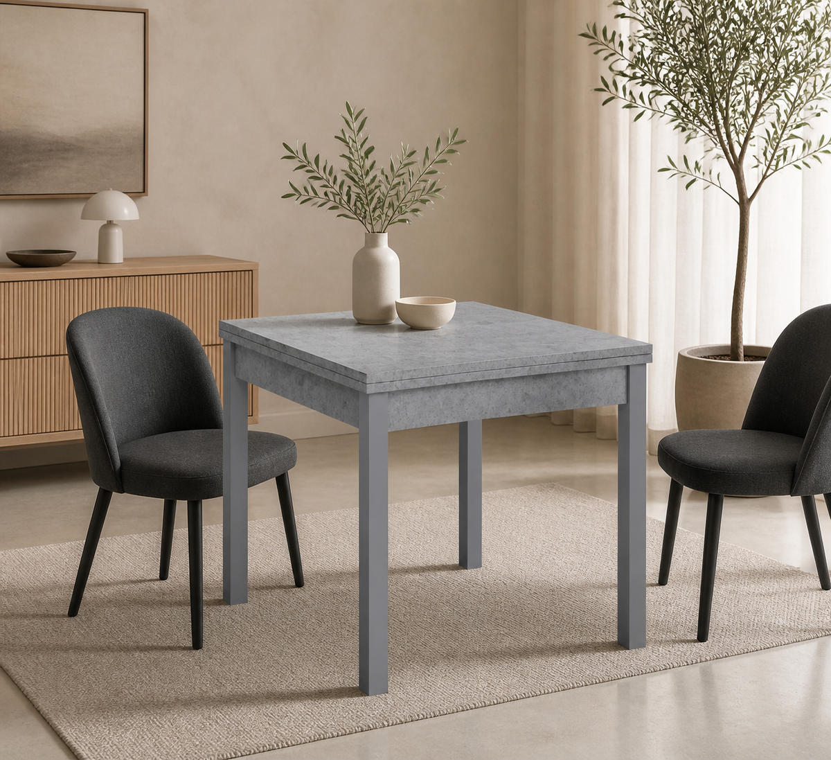 Tavolo raddoppiabile Firenze 90 × 90 cm fino a 180 cm - cemento