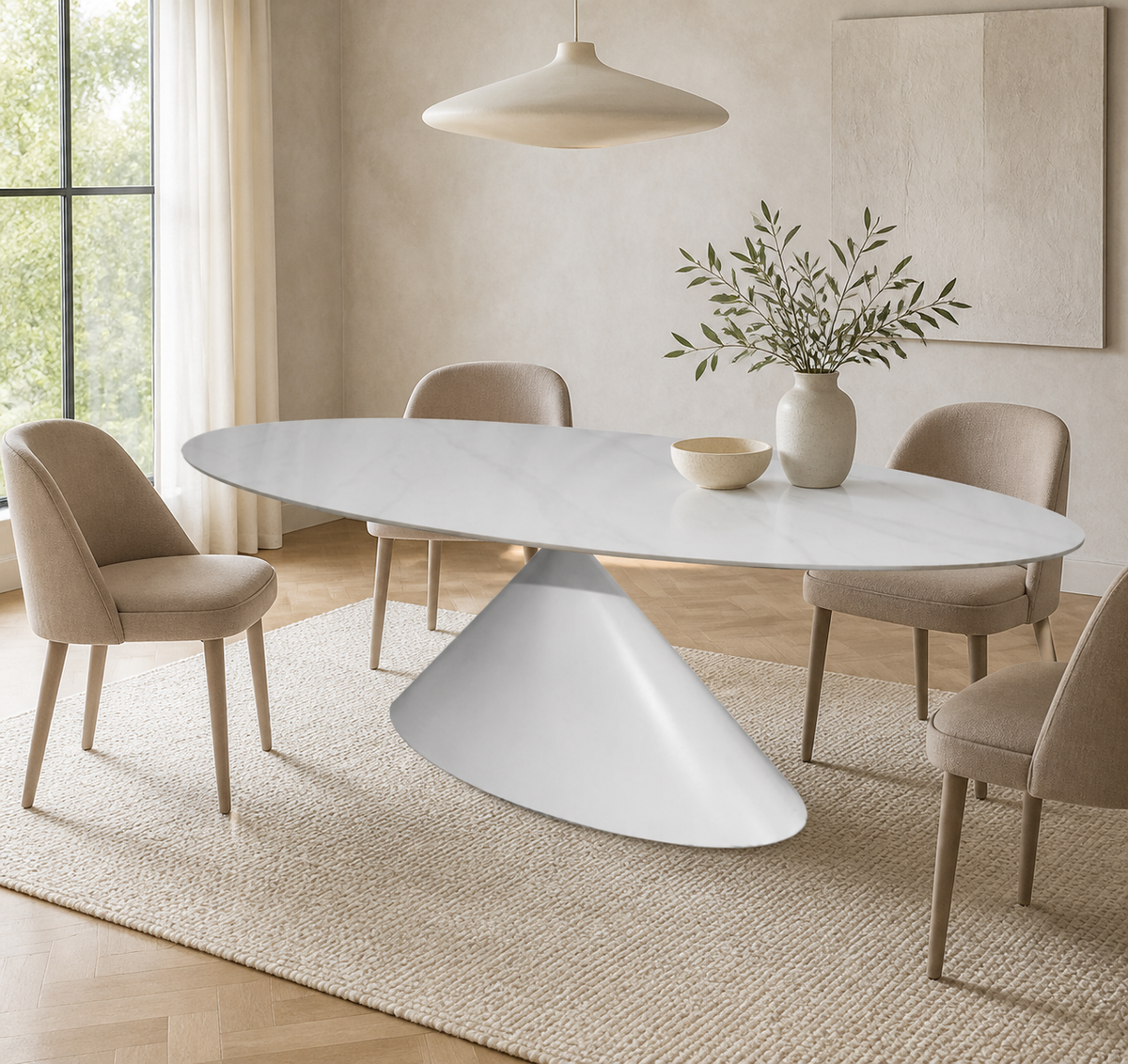 Tavolo ovale fisso Punto con piano effetto marmo 200x100xH76 cm.