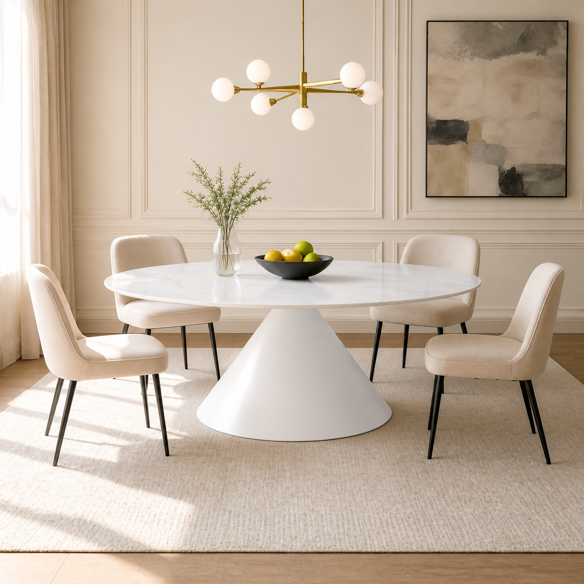Tavolo ovale fisso Punto con piano effetto marmo 200x100xH76 cm. - colore bianco