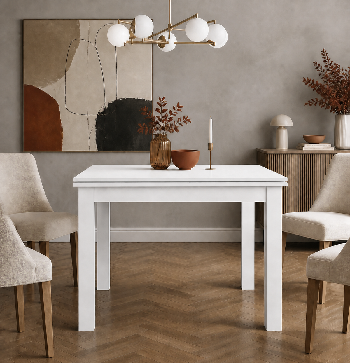 Tavolo raddoppiabile Firenze 90 × 90 cm fino a 180 cm - colore bianco frassinato