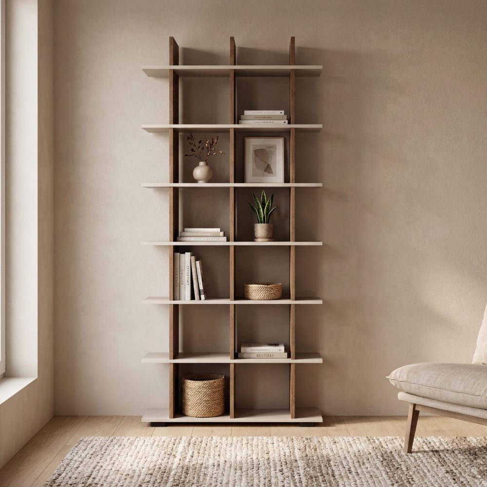 Libreria Navas20A con 3 vani – Rovere artisan e cashmere – immagine 1