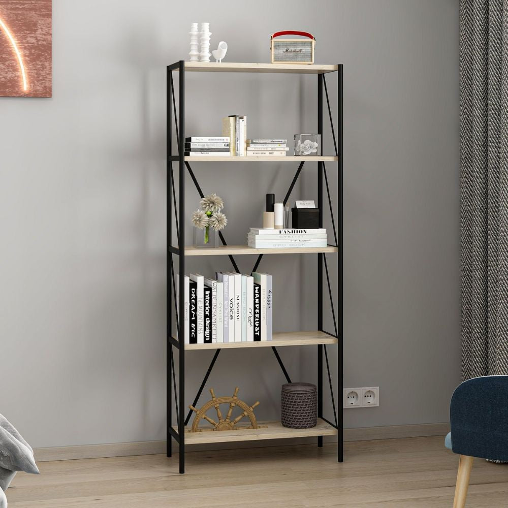 Libreria Axel con 5 ripiani – Rovere sonoma e nero – immagine 4