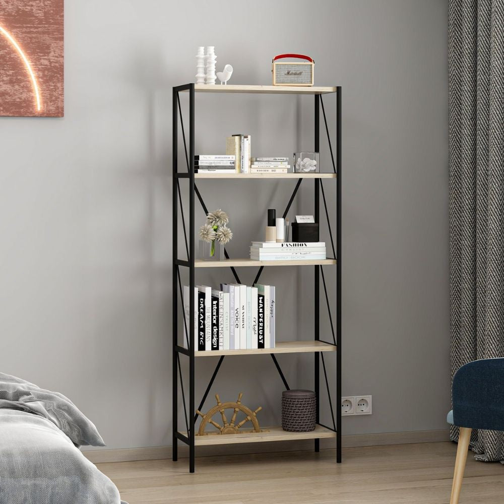 Libreria Axel con 5 ripiani – Rovere sonoma e nero – immagine 2