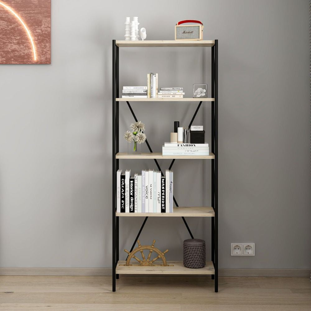 Libreria Axel con 5 ripiani – Rovere sonoma e nero – immagine 1