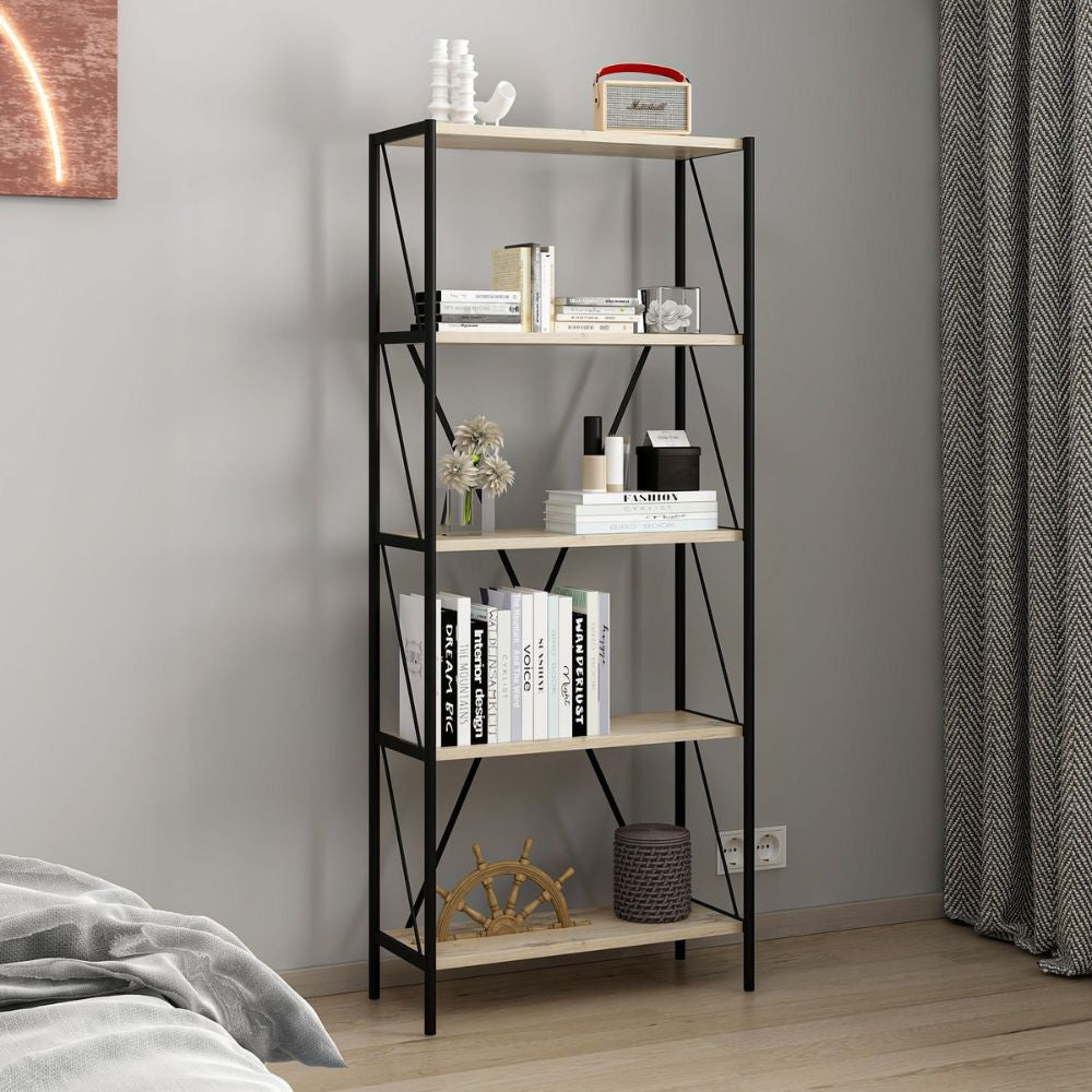 Libreria Axel con 5 ripiani – Rovere sonoma e nero – immagine 3