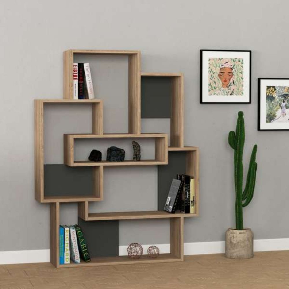 Libreria Barce con 7 ripiani – Rovere e antracite – immagine 1