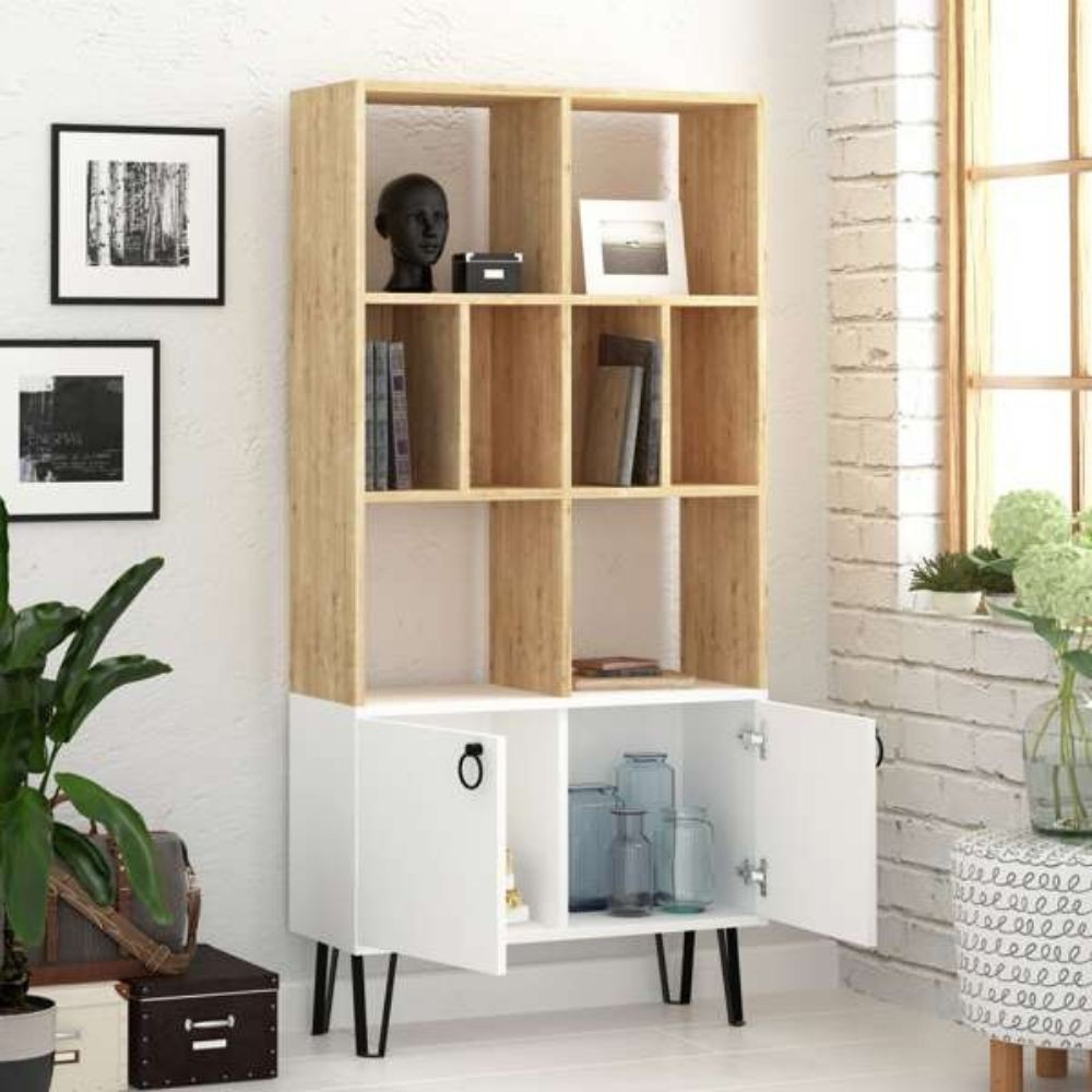 Libreria Bene con ante – Rovere e bianco – immagine 1