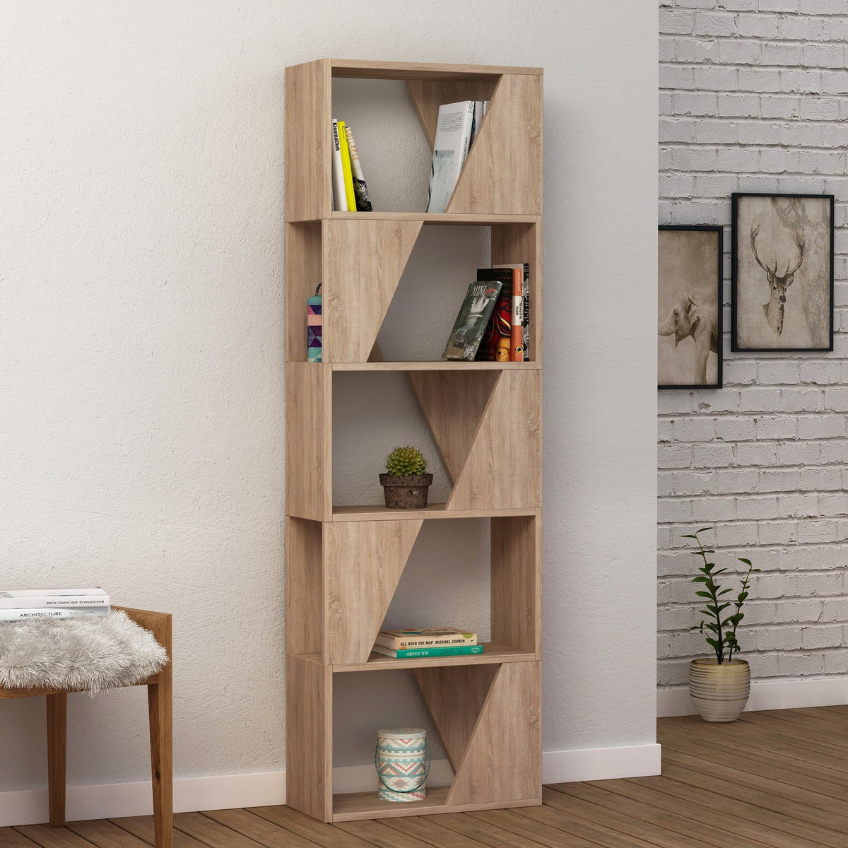 Libreria Frame con 5 ripiani – Rovere – immagine 1