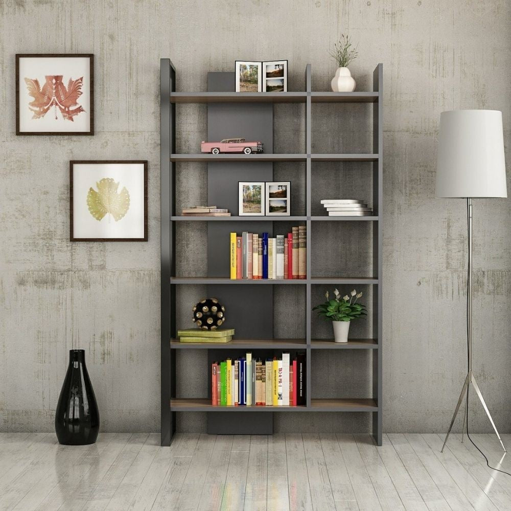 Libreria Leno con ripiani – Antracite e noce – immagine 2