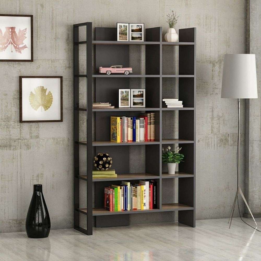 Libreria Leno con ripiani – Antracite e noce – immagine 1