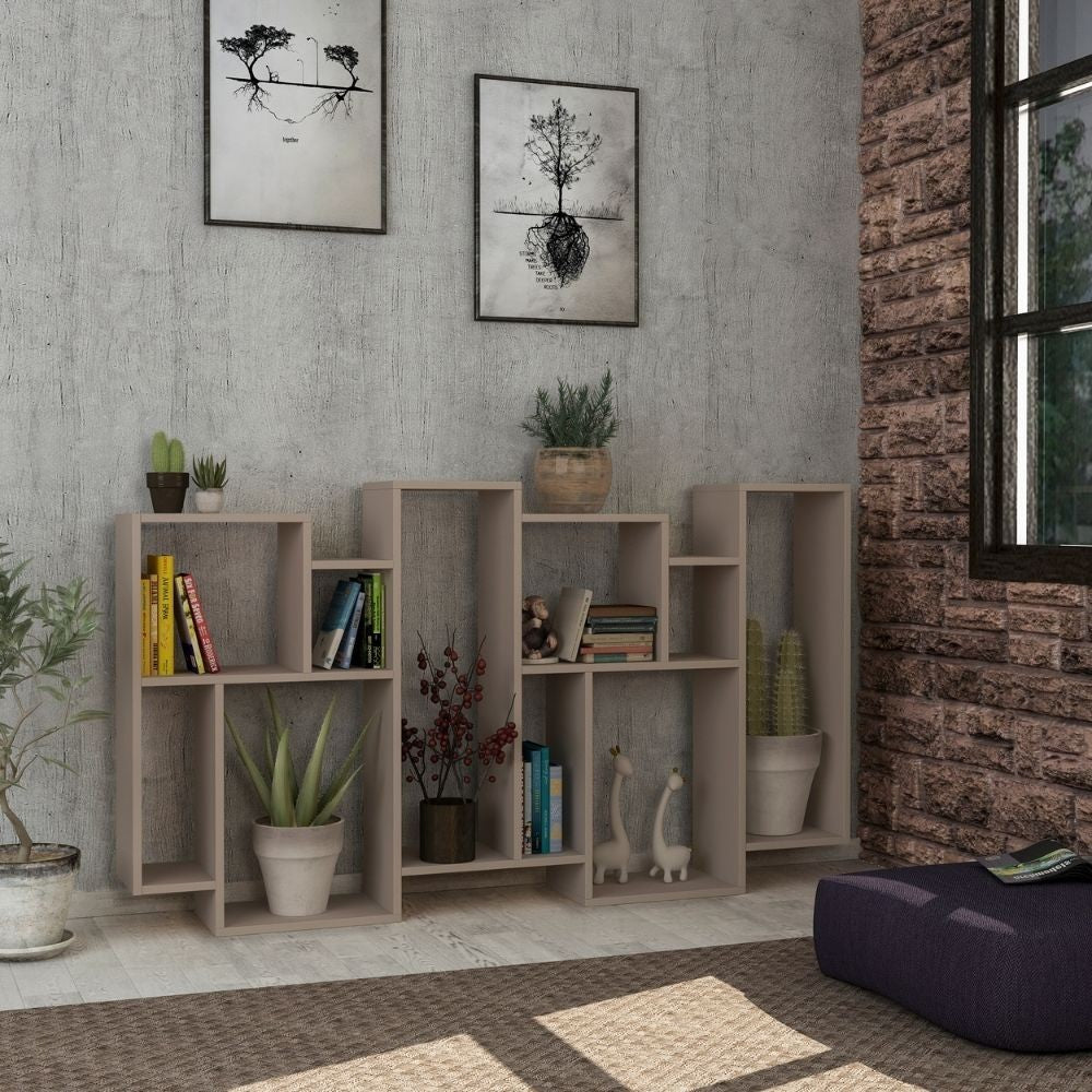 Libreria bifacciale Karmato con 10 vani – Tortora – immagine 1