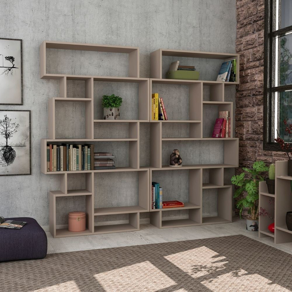 Libreria bifacciale Karmato con 10 vani – Tortora – immagine 4