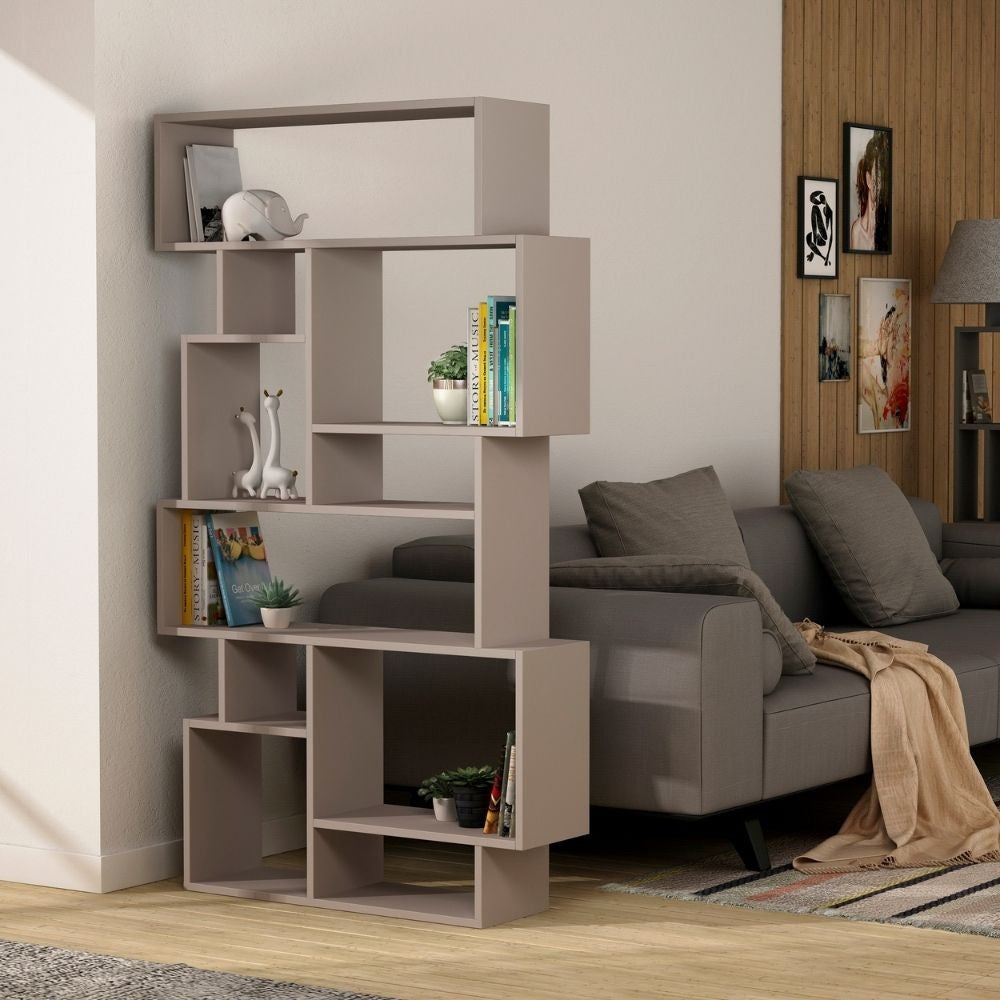 Libreria bifacciale Karmato con 10 vani – Tortora – immagine 3