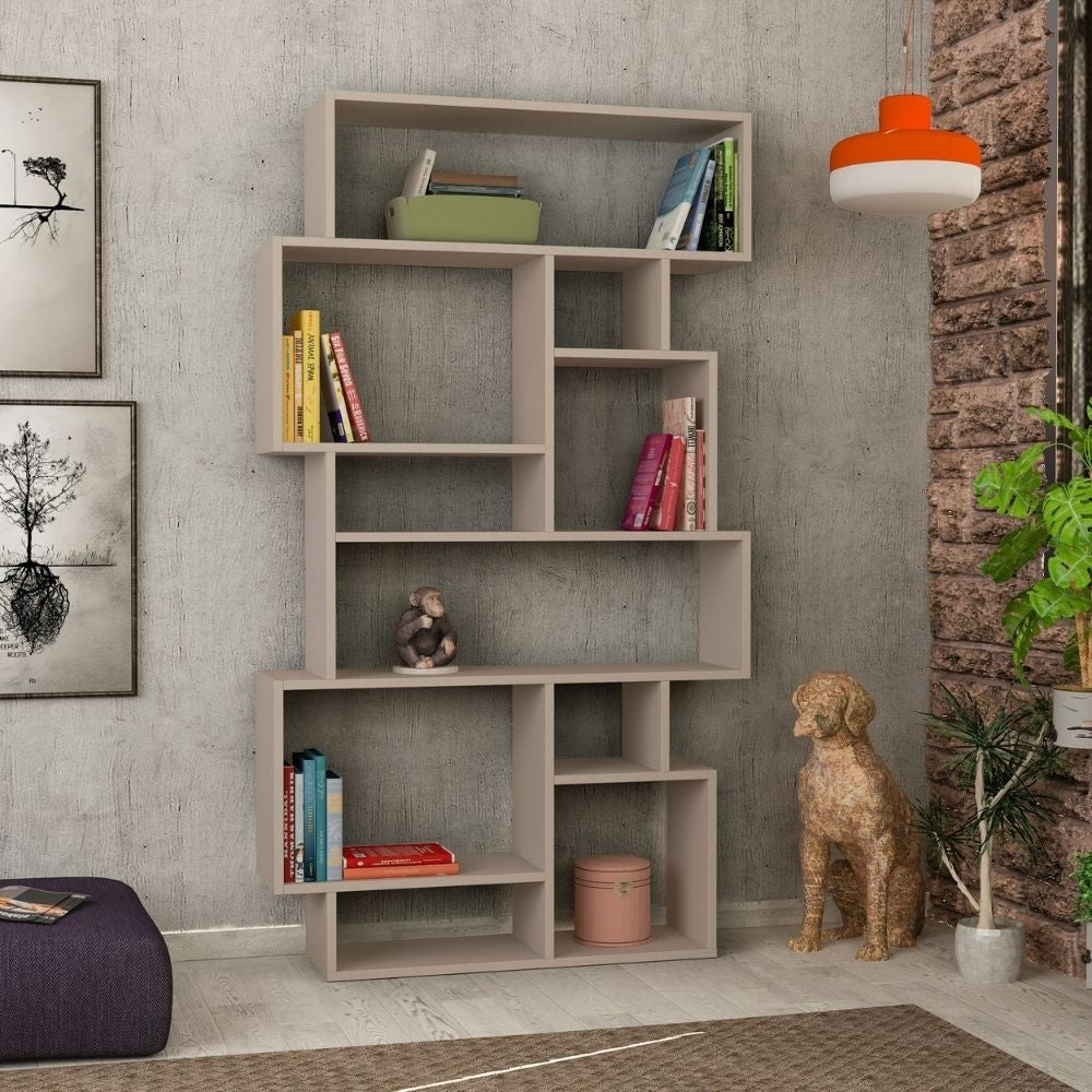 Libreria bifacciale Karmato con 10 vani – Tortora – immagine 2