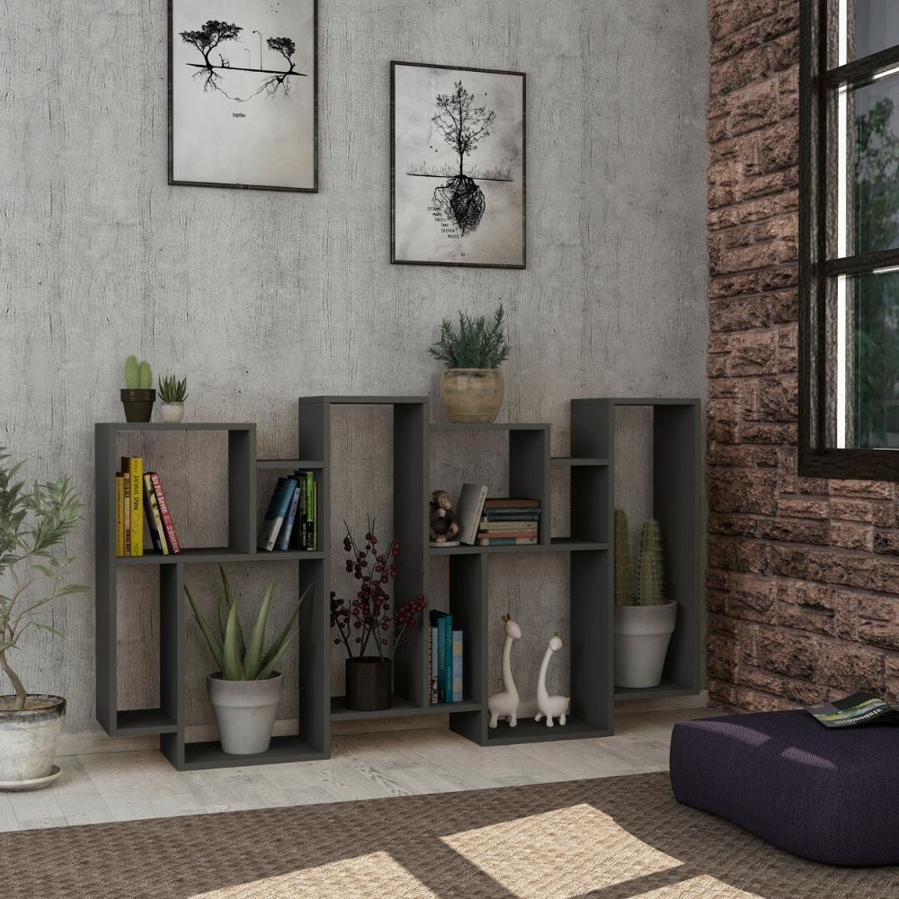 Libreria bifacciale Karmato con 10 vani – Antracite – immagine 1