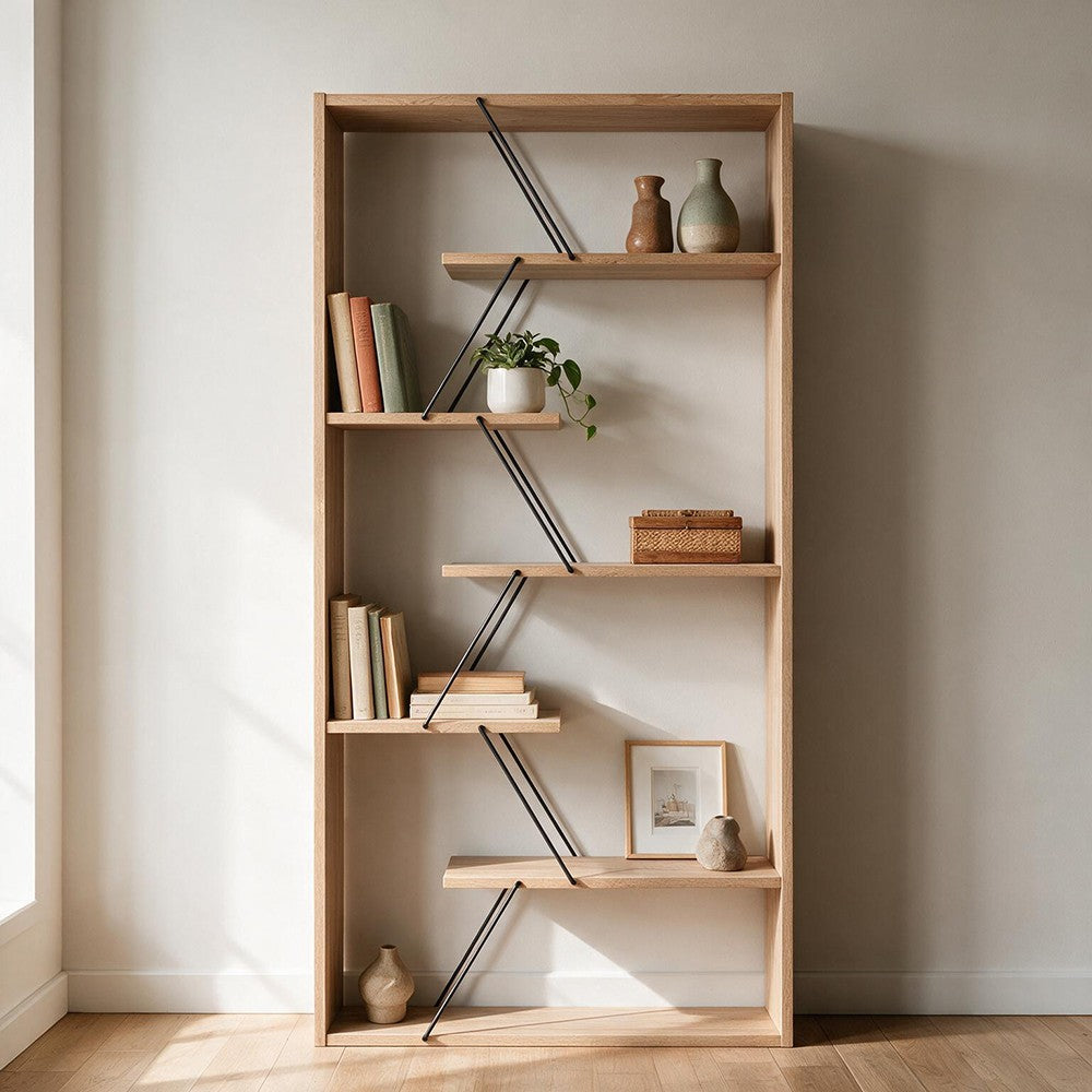 Libreria Tars con struttura in metallo – Rovere – immagine 1