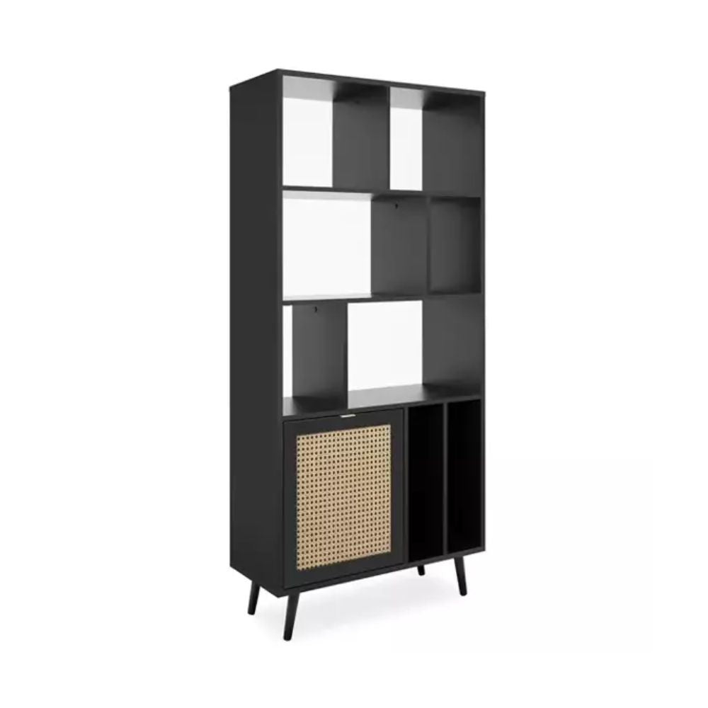 Libreria Vienna20A con frontali effetto vimini – Nero ed effetto vimini – immagine 3