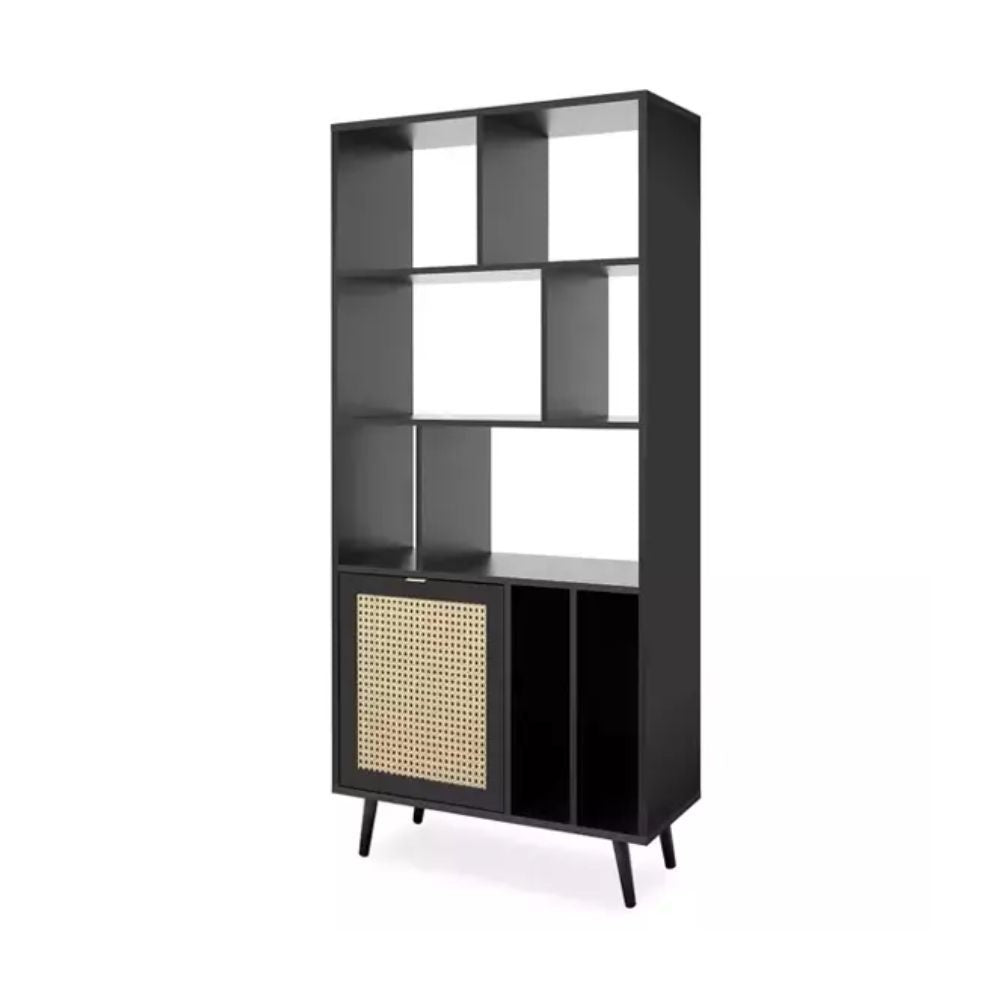 Libreria Vienna20A con frontali effetto vimini – Nero ed effetto vimini – immagine 2