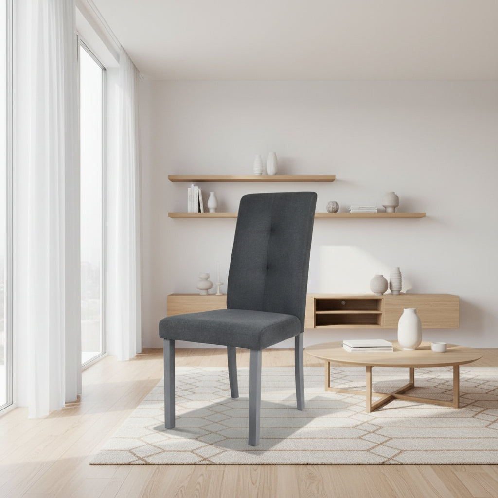 Sedia Eric in legno colore grigio con seduta in tessuto grigio set 2 pezzi