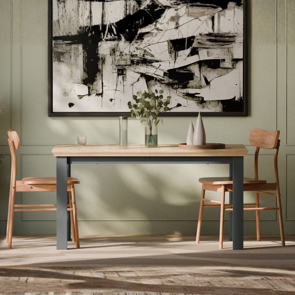 Tavolo allungabile Essenza con piano rovere e struttura grigio scuro o bianco - colore rovere/grigio
