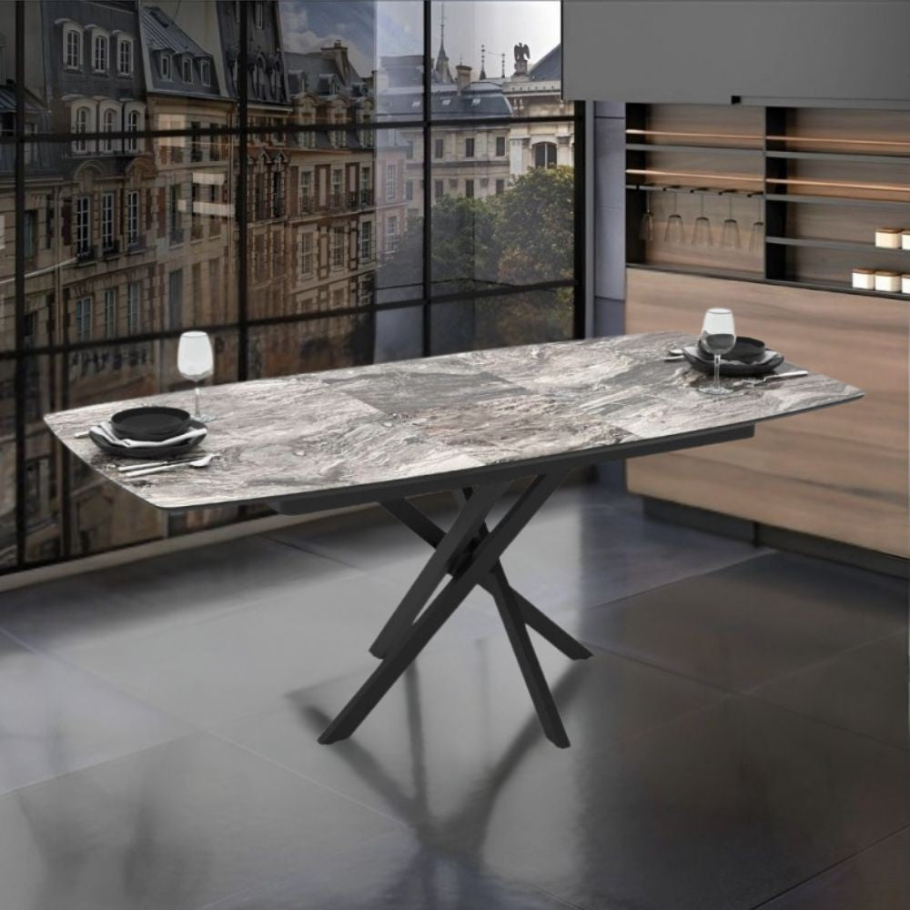 Tavolo allungabile Filis con piano effetto marmo - colore arabesque nero