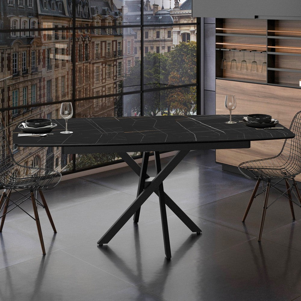Tavolo allungabile Filis con piano effetto marmo - nero oro