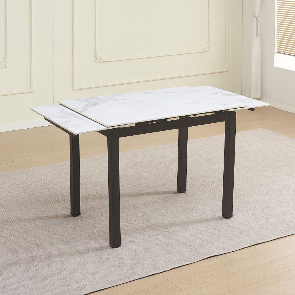 Tavolo allungabile Kyoto in ceramica effetto marmo 100 × 70 cm fino a 170 cm - colore bianco lucido