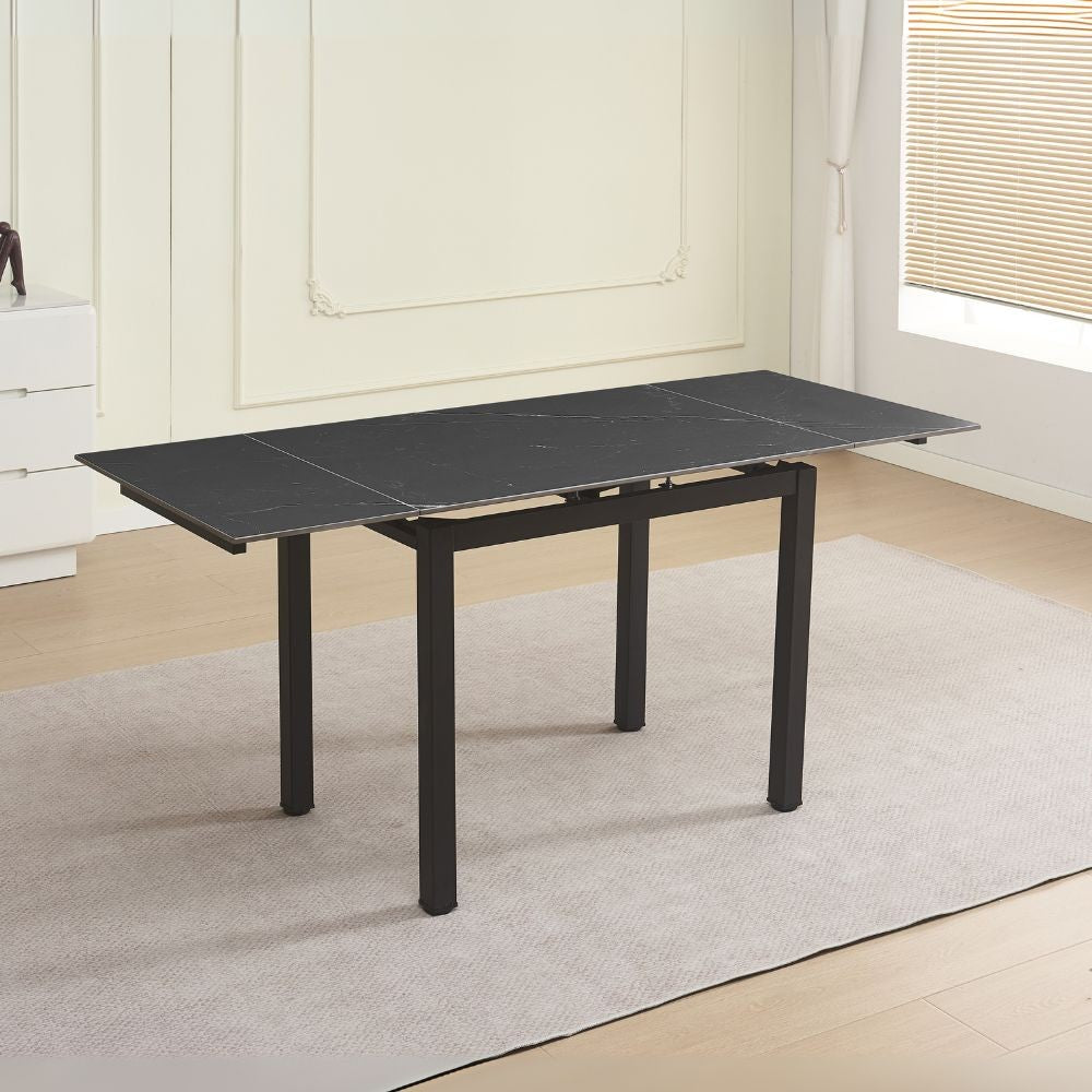 Tavolo allungabile Kyoto in ceramica effetto marmo 100 × 70 cm fino a 170 cm - nero ardesia
