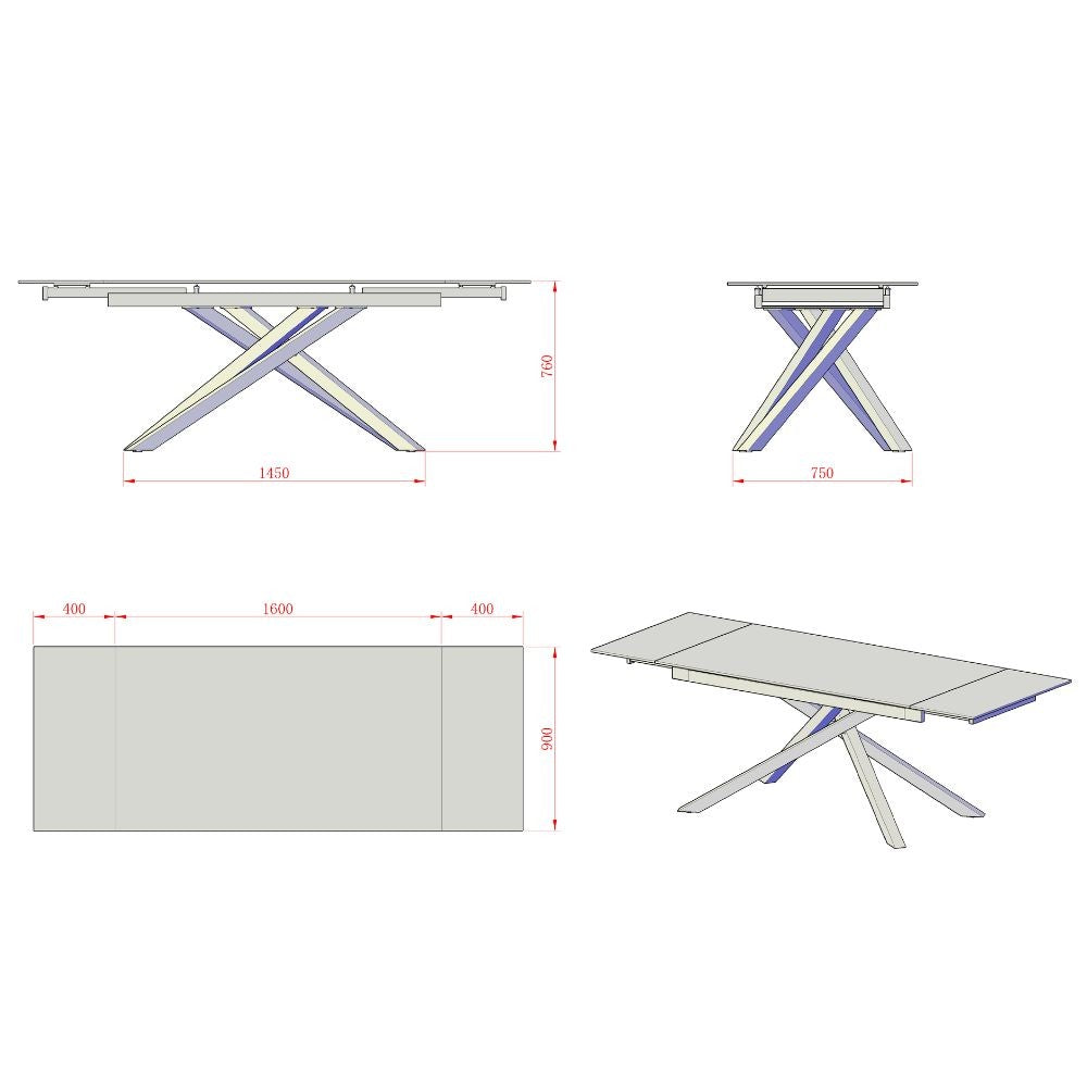 Tavolo allungabile Nefti in ceramica 160 × 90 cm fino a 240 cm