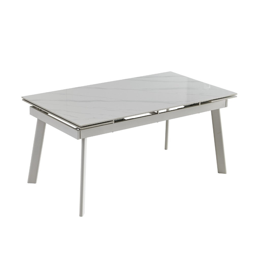 Tavolo allungabile Presena in ceramica colore bianco effetto marmo lucido e gambe metallo bianche