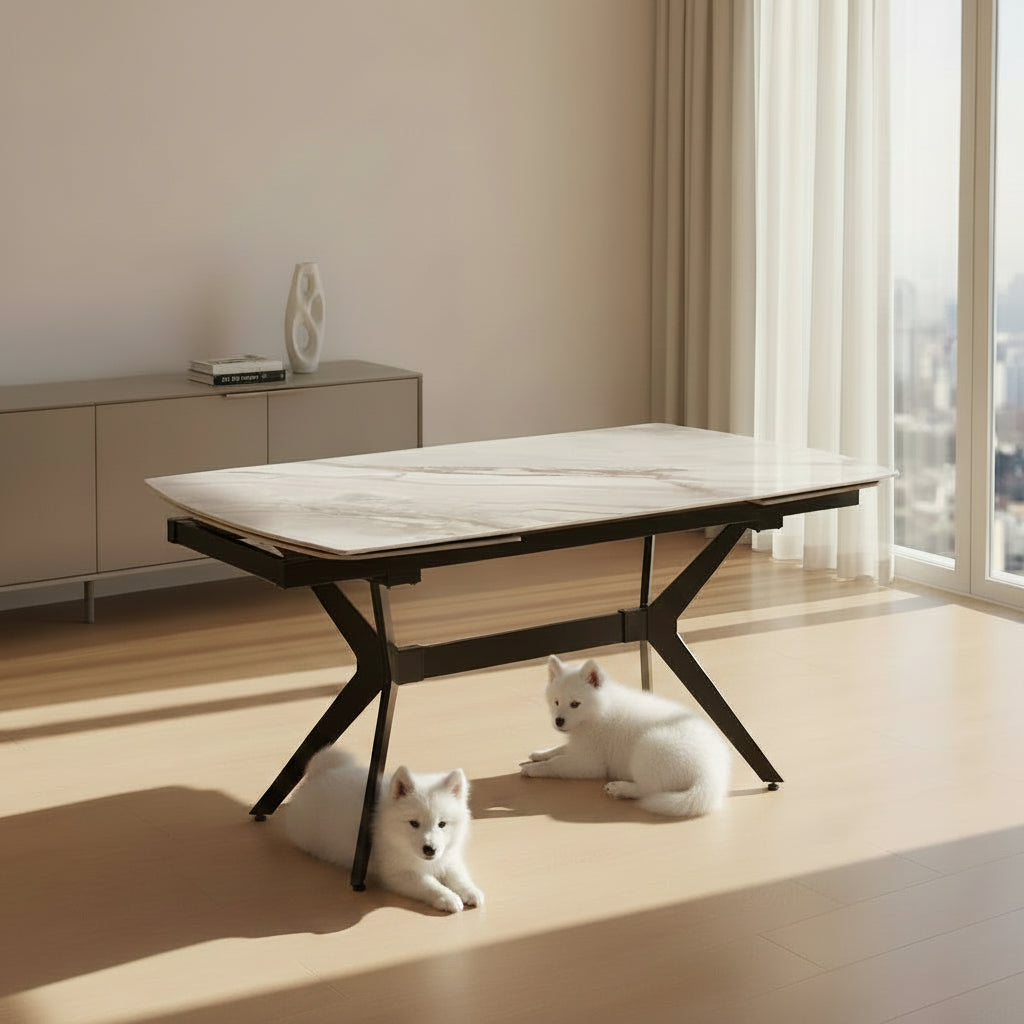 Tavolo allungabile Riley con piano in ceramica - colore bianco