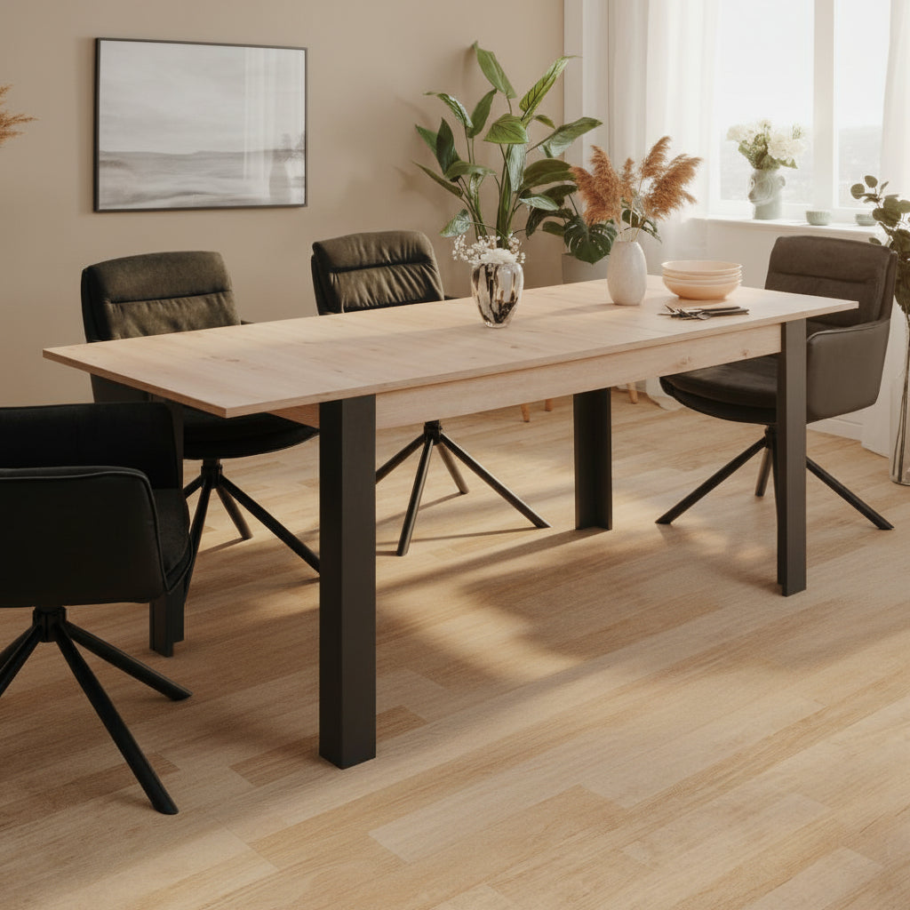 Tavolo allungabile Tolosa 80B colore rovere e gambe nere 150x75x80 cm.