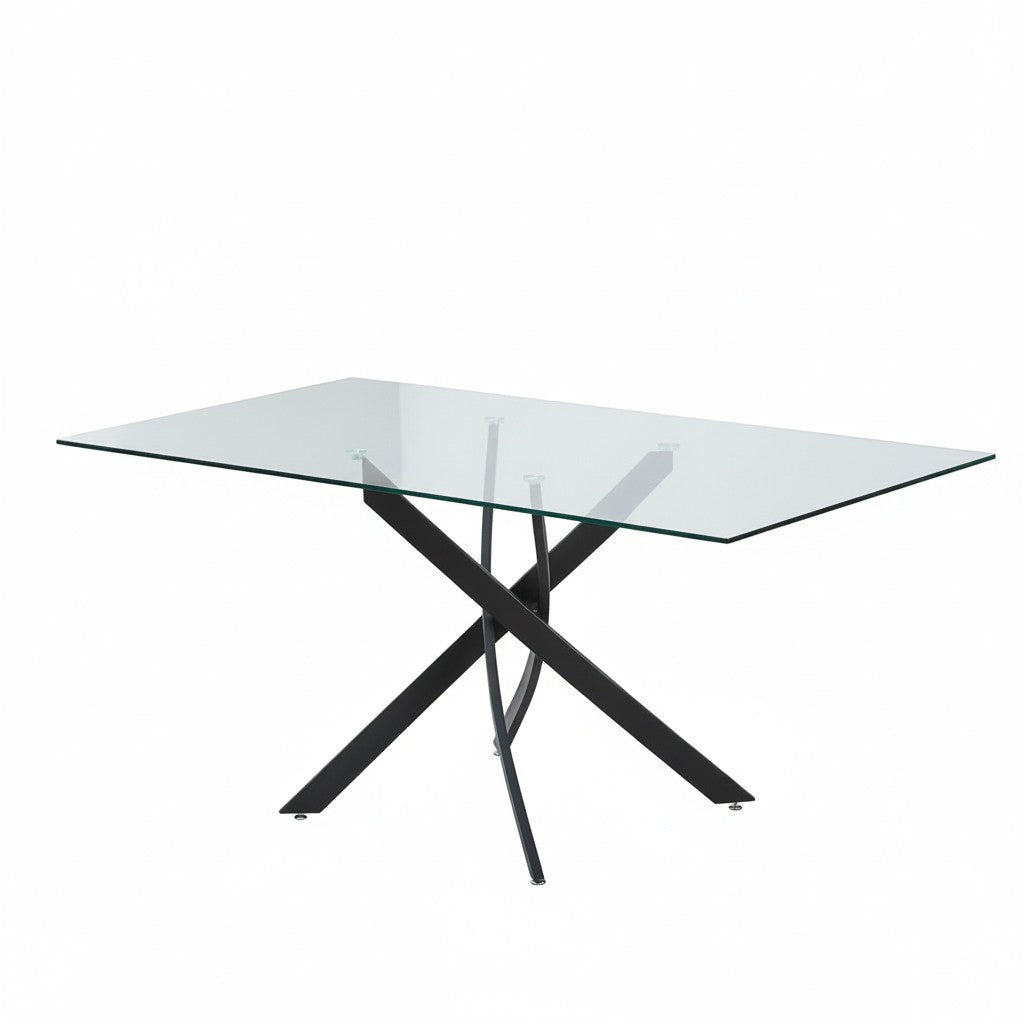 Tavolo da pranzo rettangolare fisso Peyton con piano in vetro temperato e gambe cromate 160x90 cm.