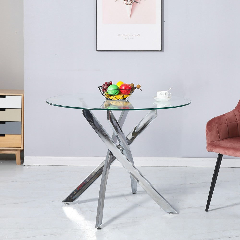Tavolo da pranzo tondo fisso Peyton con piano in vetro temperato
