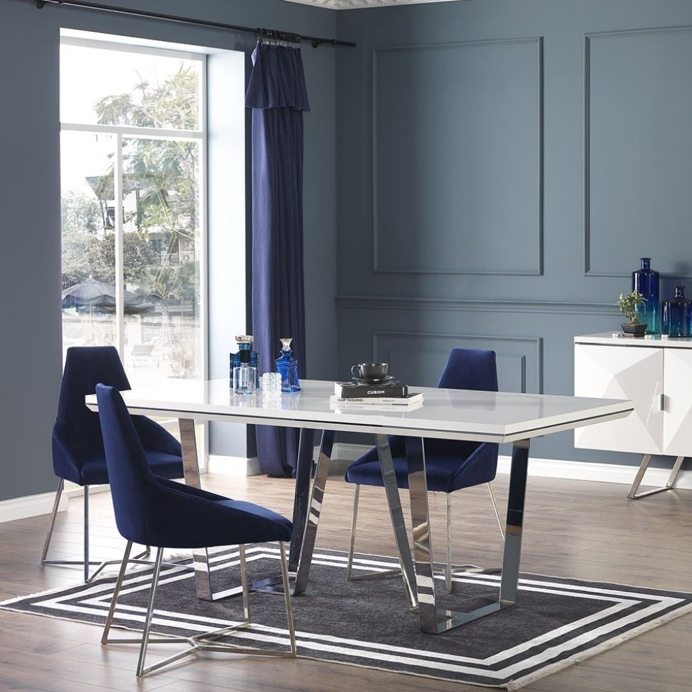 Tavolo Enzio 185 × 95 cm con piano laccato lucido e gambe cromate - colore bianco