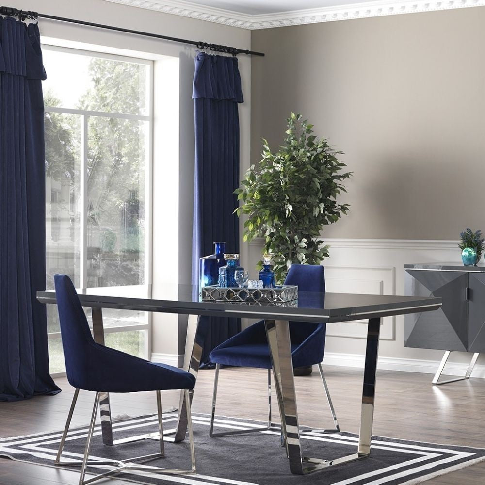 Tavolo Enzio 185 × 95 cm con piano laccato lucido e gambe cromate - grigio