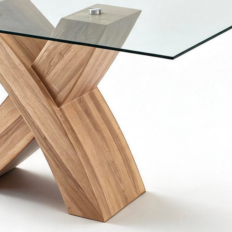 Tavolo fisso Duncan 150 × 90 cm con piano in vetro e base a incrocio