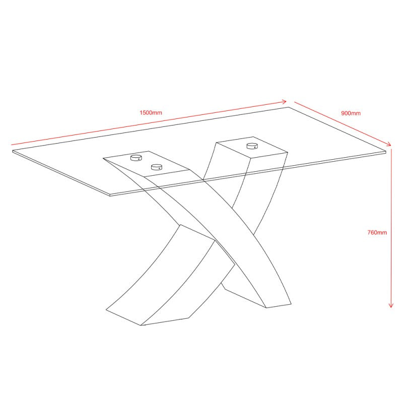Tavolo fisso Duncan 150 × 90 cm con piano in vetro e base a incrocio