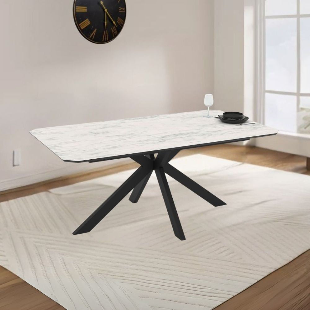 Tavolo fisso Opera con piano effetto marmo - bianco opaco