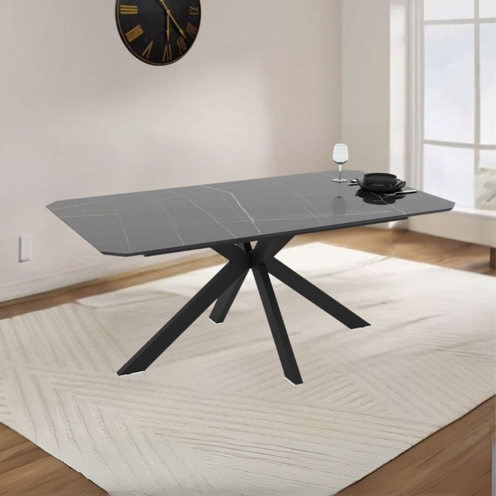 Tavolo fisso Opera con piano effetto marmo - colore oro nero