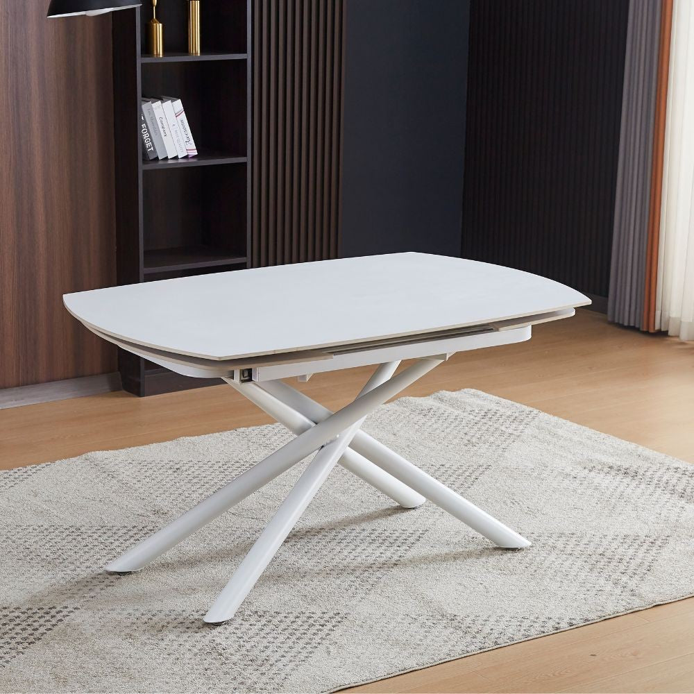 Tavolo allungabile Astrid con apertura girevole automatica 140 × 90 cm fino a 200 cm - bianco opaco