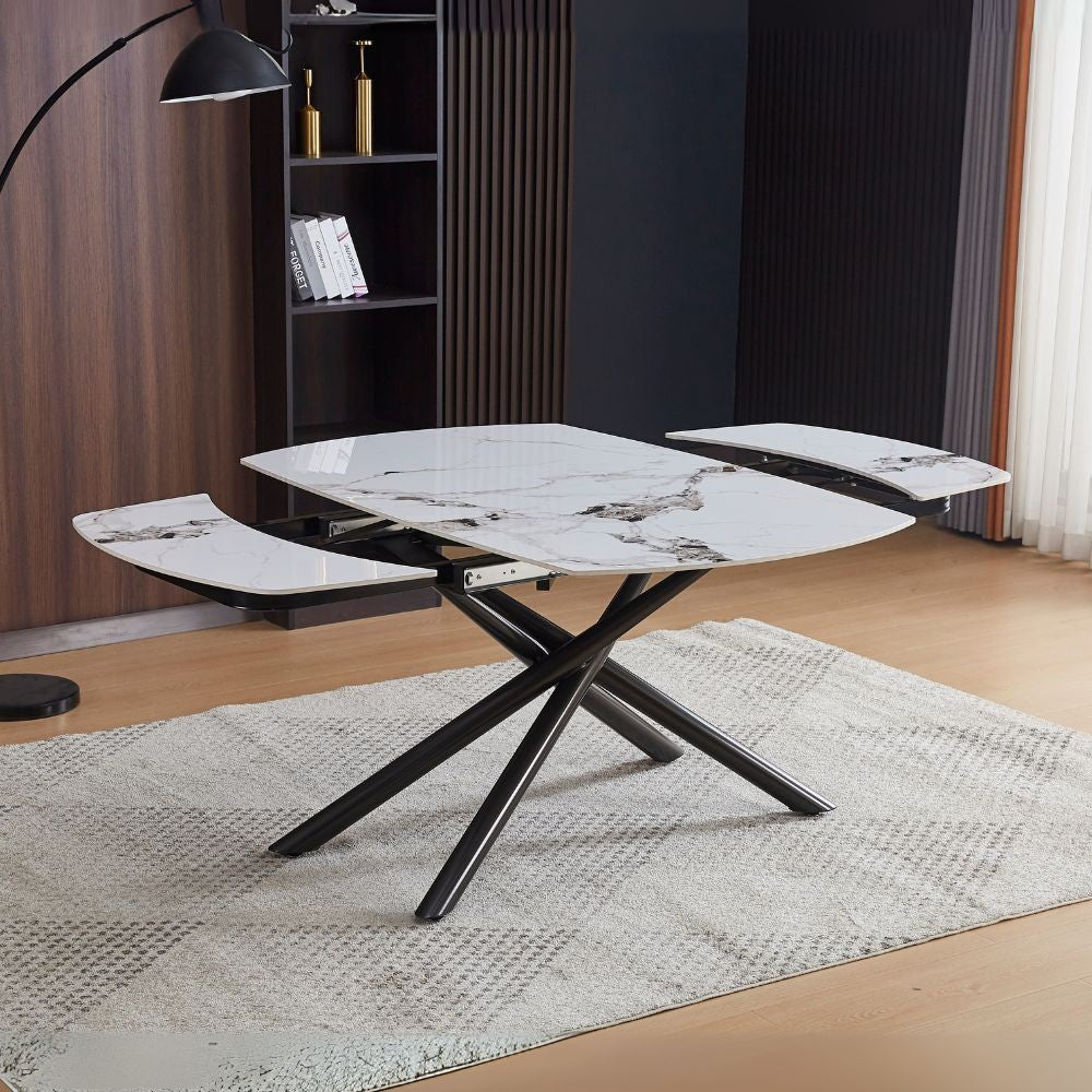 Tavolo allungabile Astrid con apertura girevole automatica 140 × 90 cm fino a 200 cm - bianco m 322 lucido