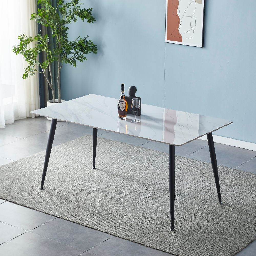 Tavolo Mila 140 × 80 cm con piano in ceramica effetto marmo - colore bianco lucido