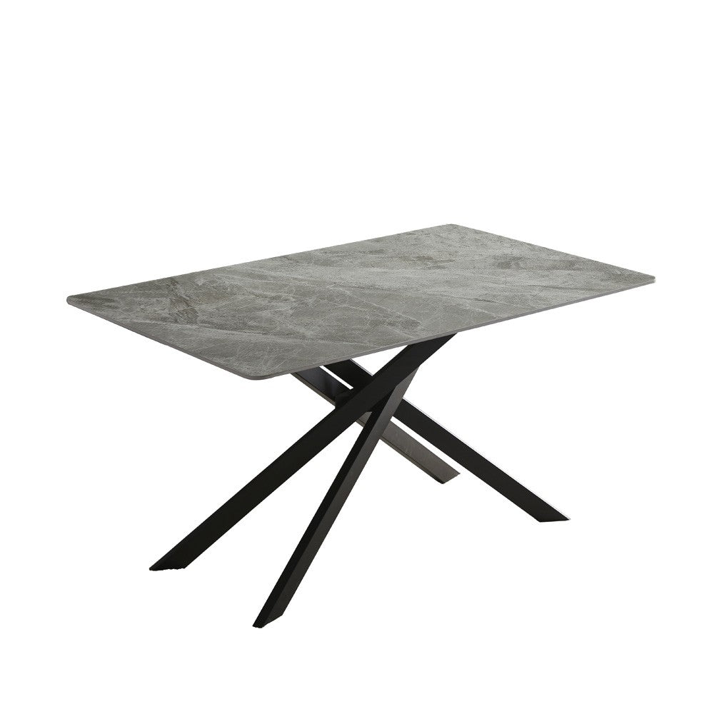 Tavolo Pacific con piano in ceramica effetto marmo grigio lucido e gambe nere